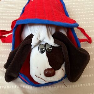 Vintage large pound puppy with rare red quilted, logo’d carrier